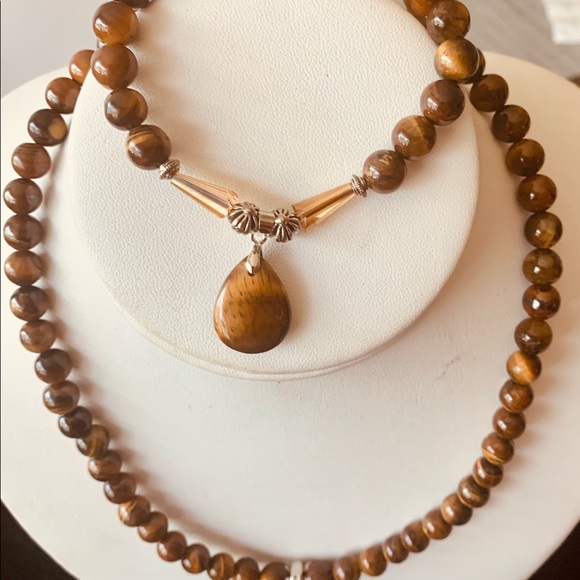 South African Tiger's Eye Matching Jewelry Set, Necklace/Bracelet/Ring NWT - Picture 3 of 16